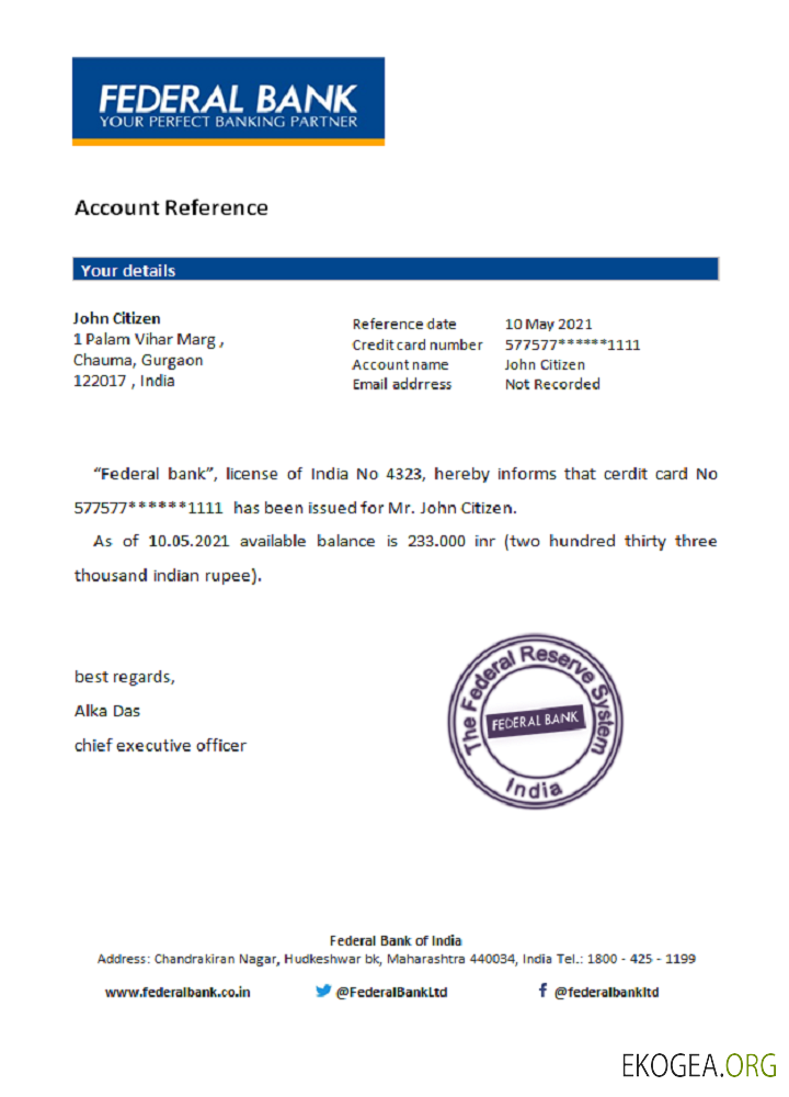 Inde , Federal bank , reference